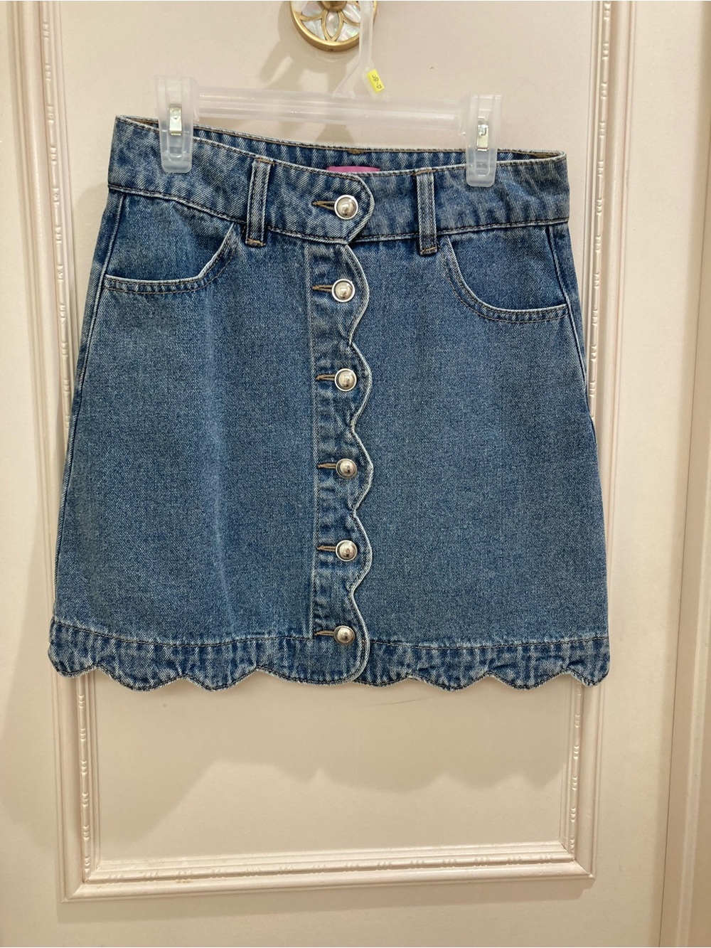Francesca's Collections Blue Scallop-Trim Button-Front Mini Skirt
